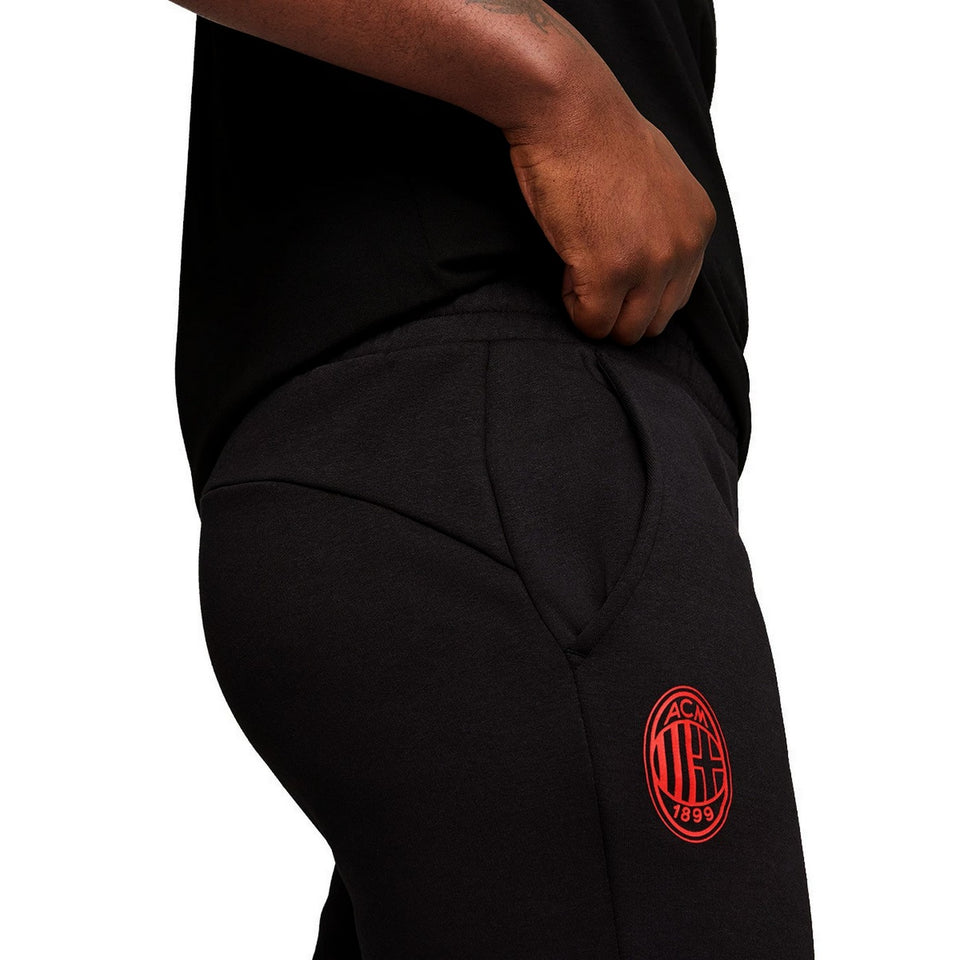 Black tracksuit pants with AC Milan logo in red from Soccer Tracksuits AC Milan fan apparel 2024 25