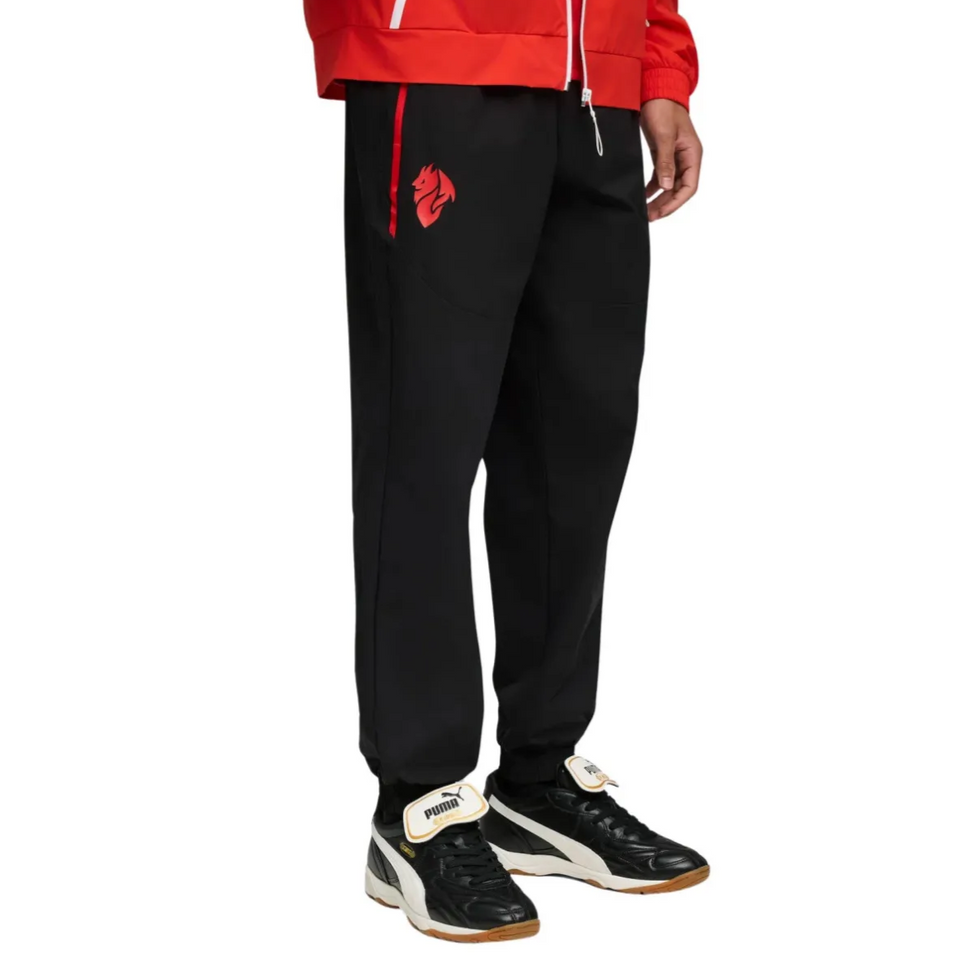 Puma AC Milan presentation suit 2025 26 featuring stylish black pants with a logo, optimal for fans