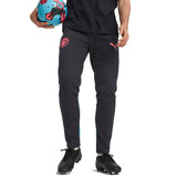 Puma Man City hooded tracksuit black soccer pants with pink logo and blue stripe