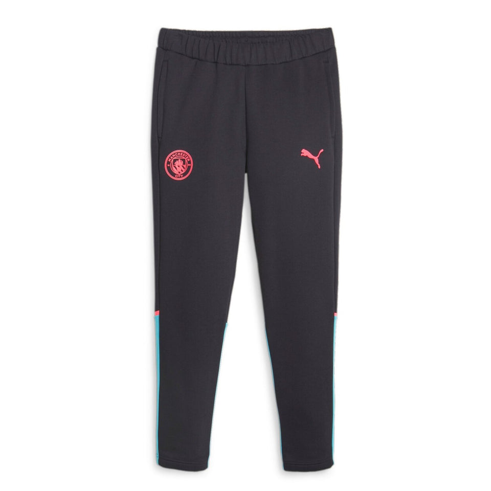 Black Puma Man City hooded tracksuit pants with pink logos and side detailing