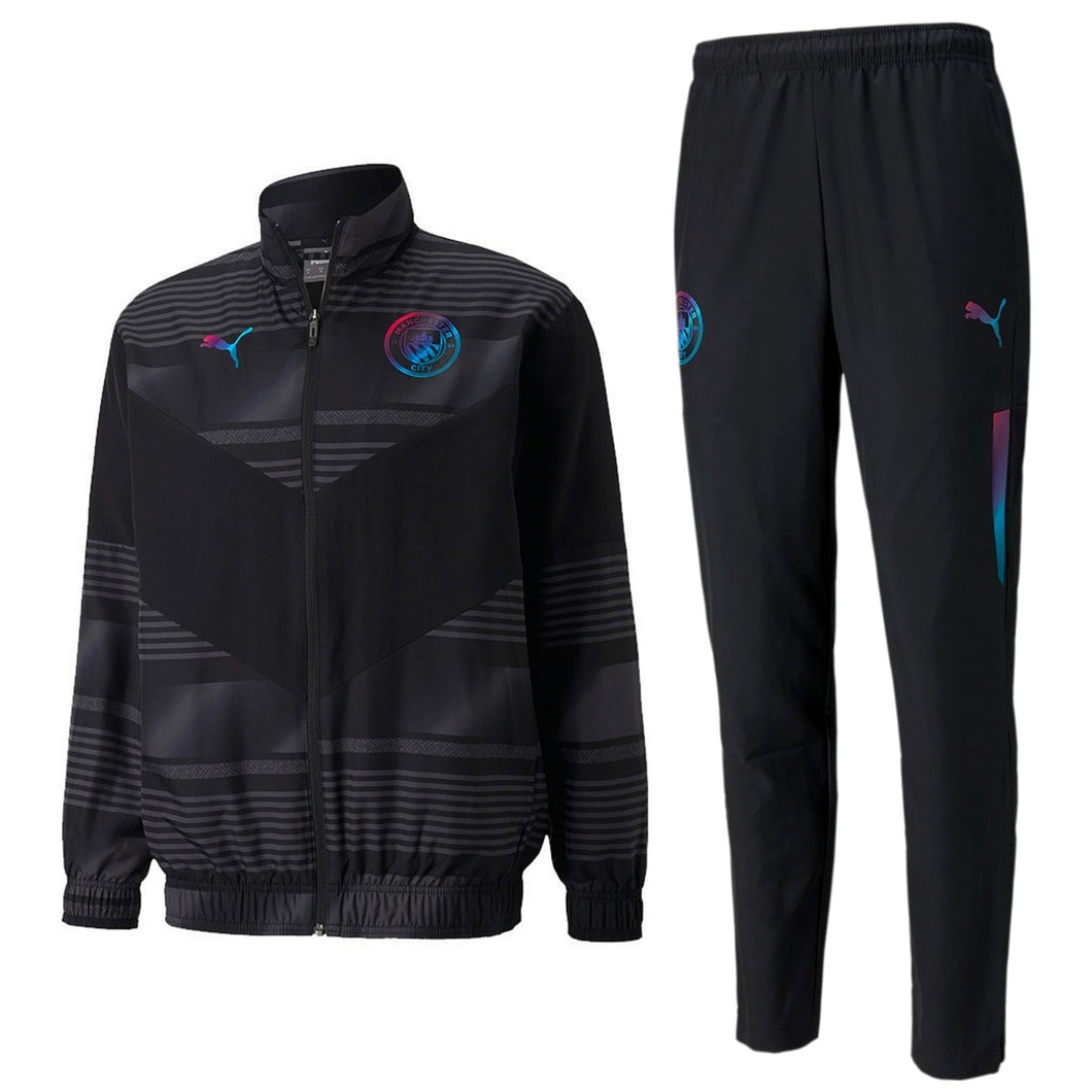 Puma Manchester City woven presentation suit featuring a stylish jacket and matching pants for sporty comfort