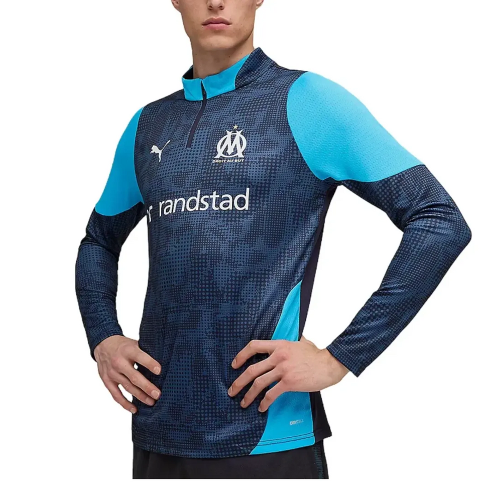 Puma Marseille training suit navy 2025 featuring long sleeves and a modern design for soccer training.