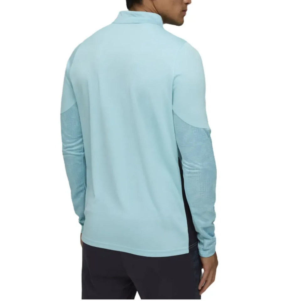 Men's back view of the Olympique Marseille training tracksuit 2025 26 in light blue with long sleeves