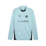 Light blue Olympique Marseille training tracksuit 2025 26 top with logo and performance fabric