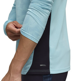 Close-up of the sleeve detail on the Olympique Marseille training tracksuit 2025 26 in light blue