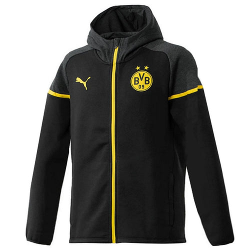 Puma Borussia Dortmund jacket black hooded full zip tracksuit jacket with yellow trim Puma logo and BVB crest