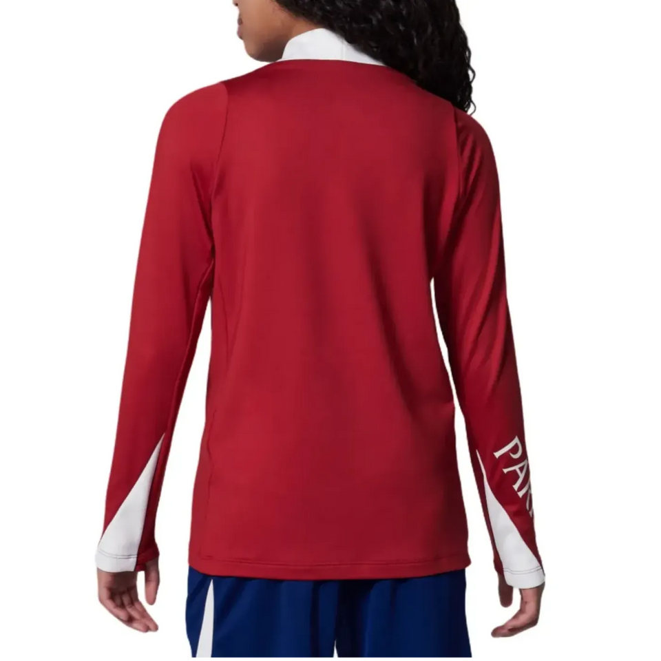 Back view of a red Jordan PSG training tracksuit for kids featuring long sleeves on SoccerTracksuits.com