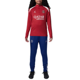 Red Jordan PSG training tracksuit for kids with Qatar Airways logo and blue pants on SoccerTracksuits.com
