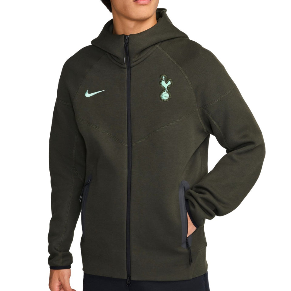 Men's Tottenham Hotspur Nike Tech Fleece tracksuit zip-up hoodie in dark green with team and Nike logos