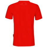 Back view of plain red official Namibia soccer jersey . Short sleeve crew neck breathable fan shirt