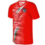 Red official Namibia soccer jersey with brush stroke flag accents Umbro logo V neck short sleeves