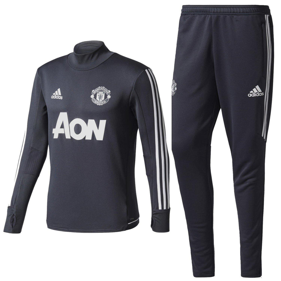 Manchester United Dark Grey Training Tech Soccer Tracksuit 2017/18 - Adidas - SoccerTracksuits.com