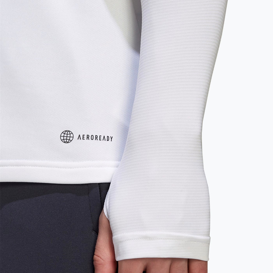 White closeup of Bayern Munich technical tracksuit men sleeve and Aeroready logo on hem