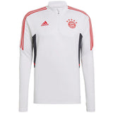 Bayern Munich technical tracksuit men white quarter zip training top with red Adidas stripes and club crest