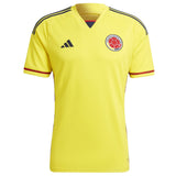 Colombia home soccer jersey 2022 in yellow with black and red detailing from SoccerTracksuits.com