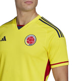Colombia home soccer jersey 2022 in yellow with red and blue accents from SoccerTracksuits.com