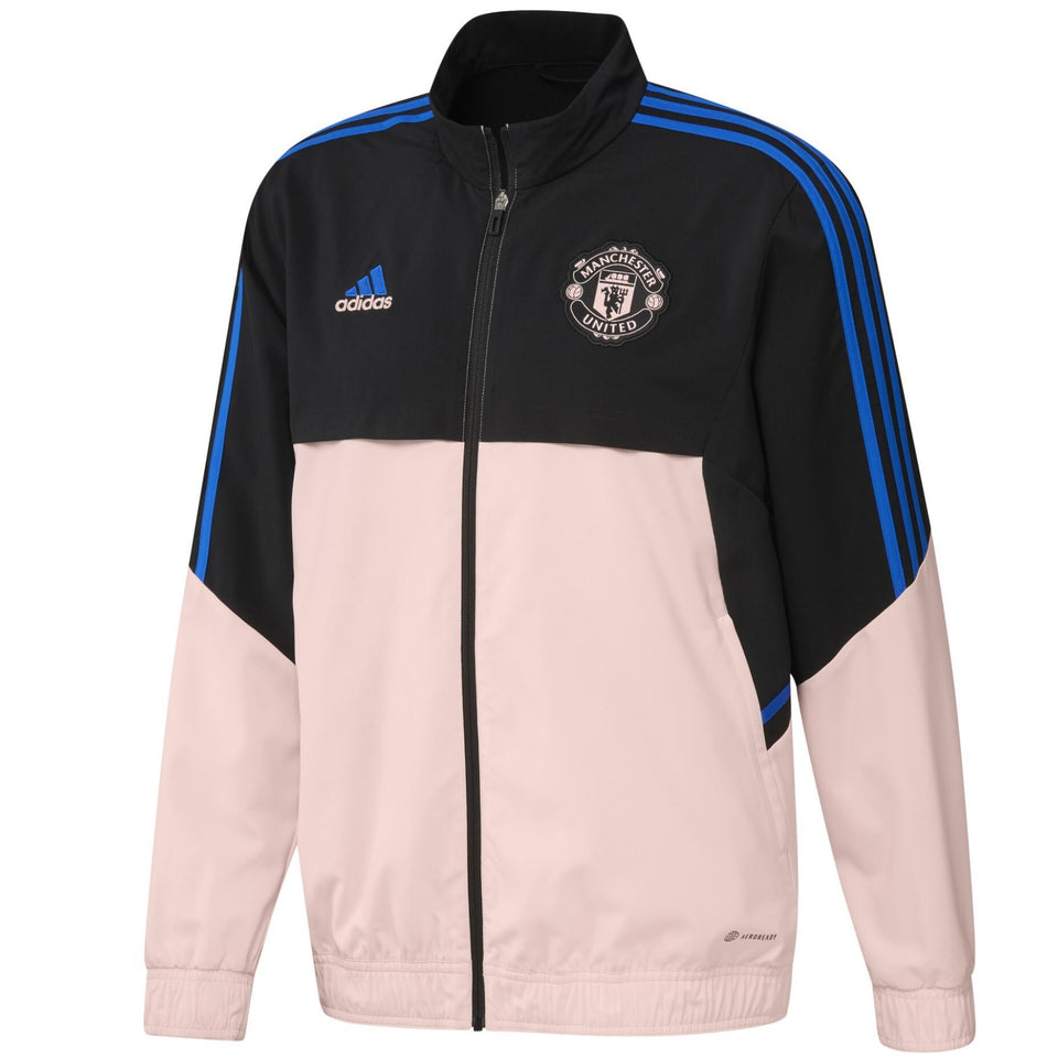 Adidas Manchester United presentation tracksuit jacket in black and pink with logo and blue accents