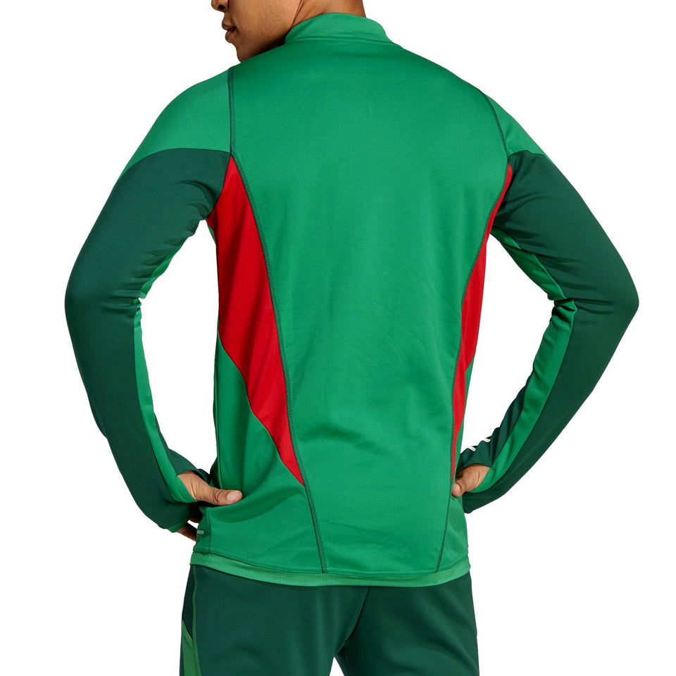 Back view of green and red Mexico soccer tracksuit 2022 with long sleeves on SoccerTracksuits.com