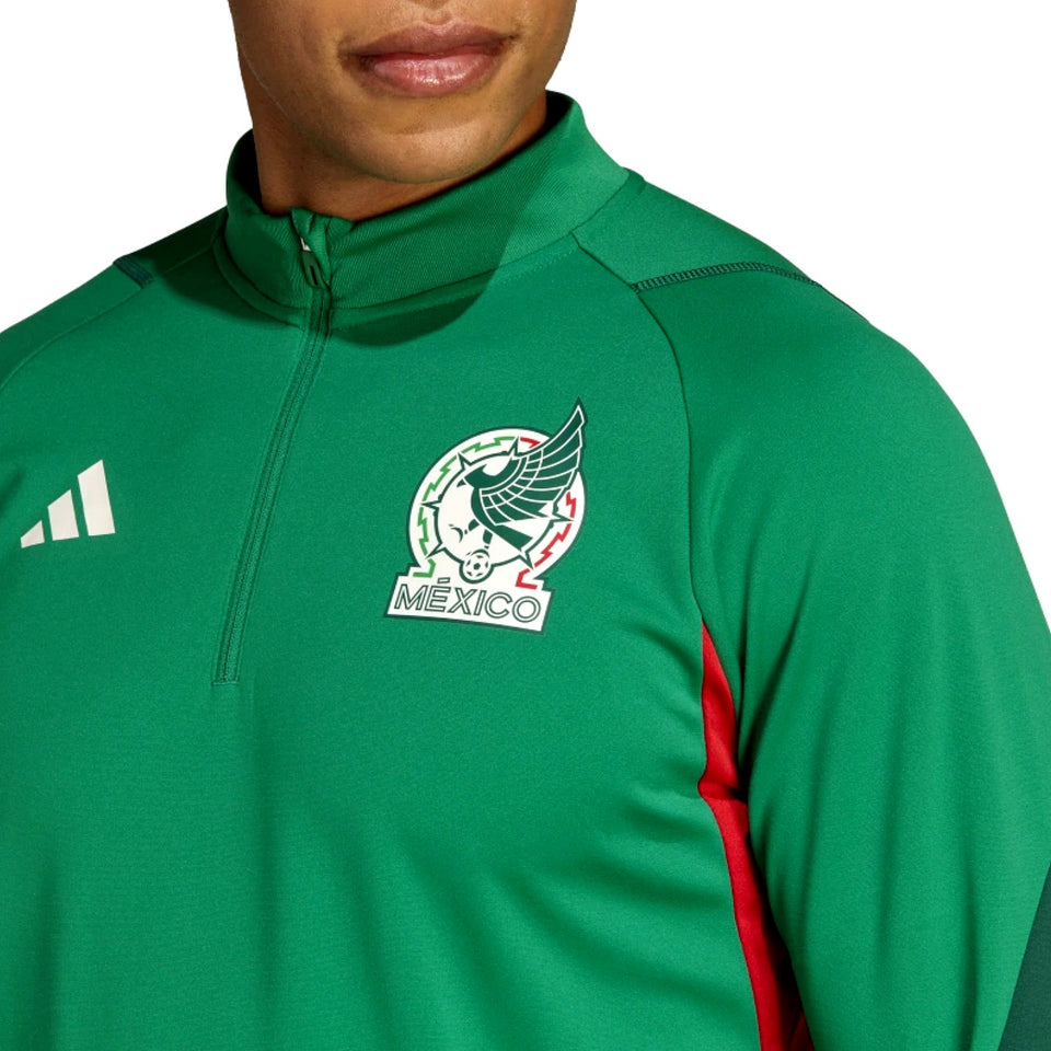 Green Mexico soccer tracksuit 2022 top with winged soccer ball logo and quarter zip collar