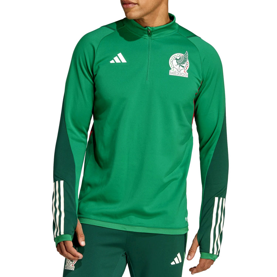 Green Mexico soccer tracksuit 2022 long sleeve top with quarter zip and white logo details