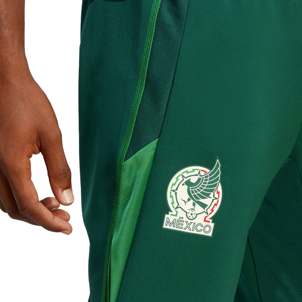 Close-up of green Mexico soccer tracksuit 2022 pants with emblem and detailed stitching