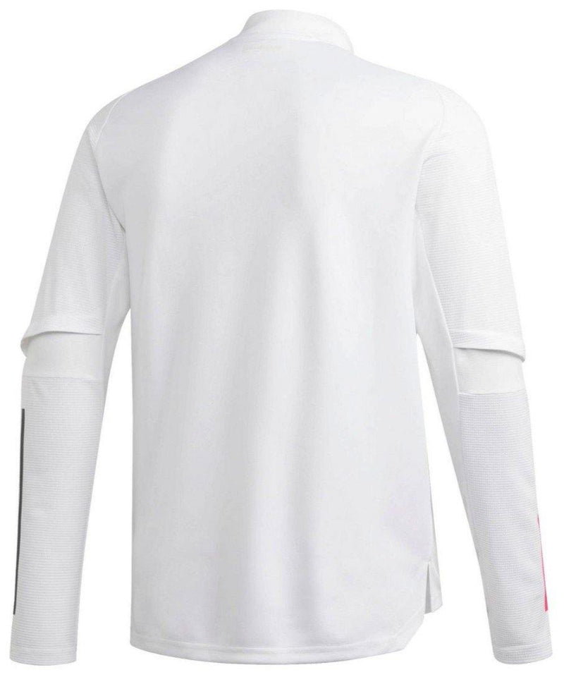 Back view of Adidas Real Madrid sweat top in white with long sleeves and subtle detailing
