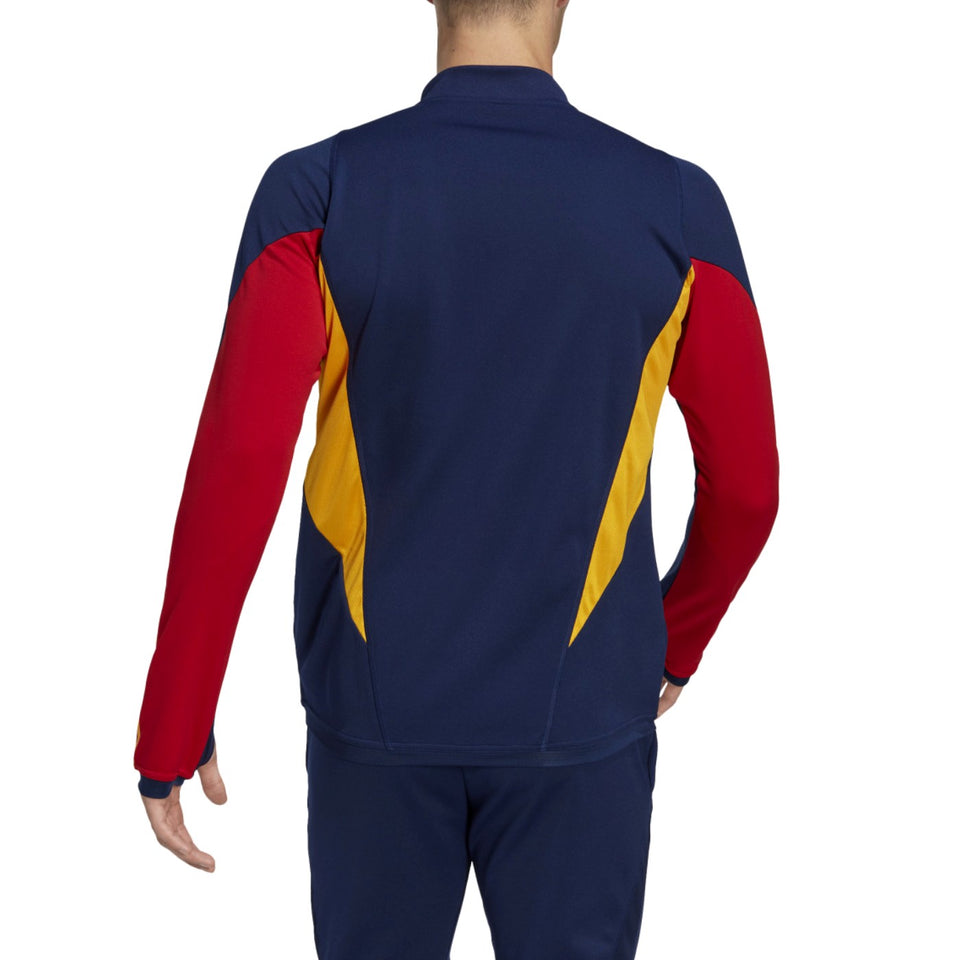 Adidas Spain training tracksuit navy 2022 featuring a stylish design with vibrant red and yellow accents