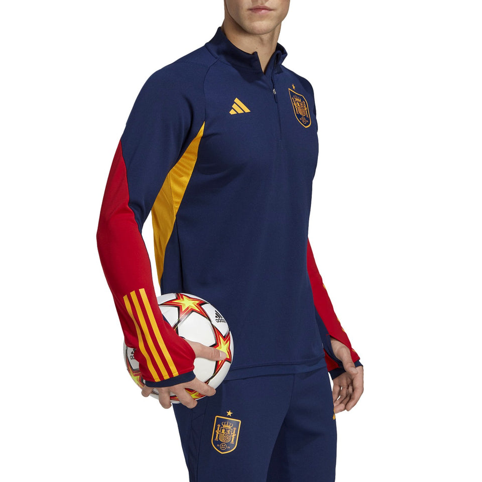 Adidas Spain training tracksuit navy 2022 featuring team colors and logo, suitable for soccer practice