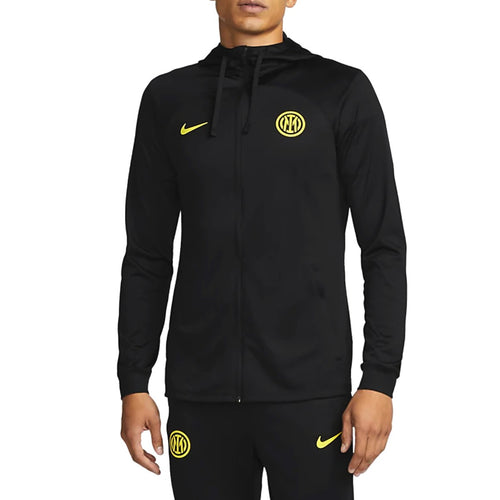 Inter Milan Nike UCL tracksuit 2022 23 in black with yellow logo for soccer fans and players