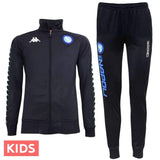 Kids Napoli soccer tracksuit in black with blue Napoli logo and white Kappa branding