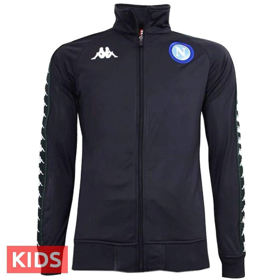 Black kids Napoli soccer tracksuit jacket with full zipper and team logo on chest