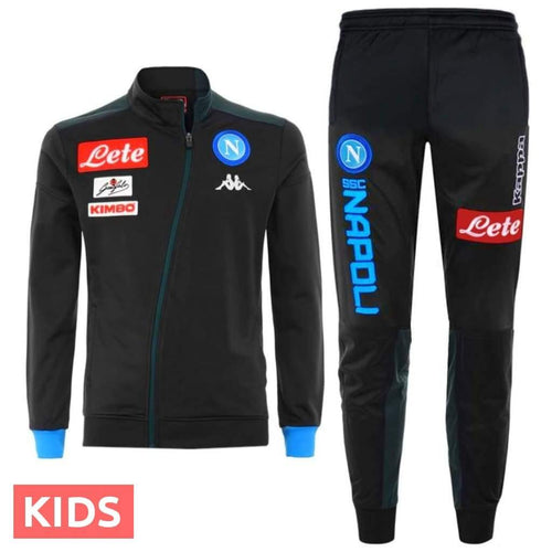 Kids SSC Napoli Kappa tracksuit 2018 19 black jacket and pants with blue and red logos