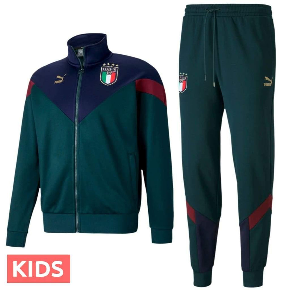 Kids - Italy green cotton presentation Soccer tracksuit 2019 - Puma - SoccerTracksuits.com