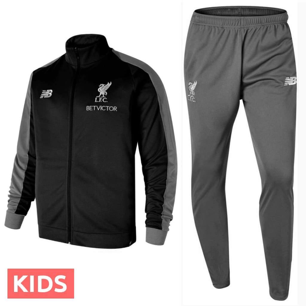 Kids - Liverpool Fc Black/Grey Presentation Soccer Tracksuit 2018/19 - New Balance - SoccerTracksuits.com