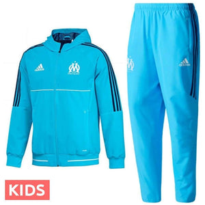 Kids - Olympique Marseille Presentation Soccer Tracksuit 2017/18 Light Blue - Adidas - SoccerTracksuits.com