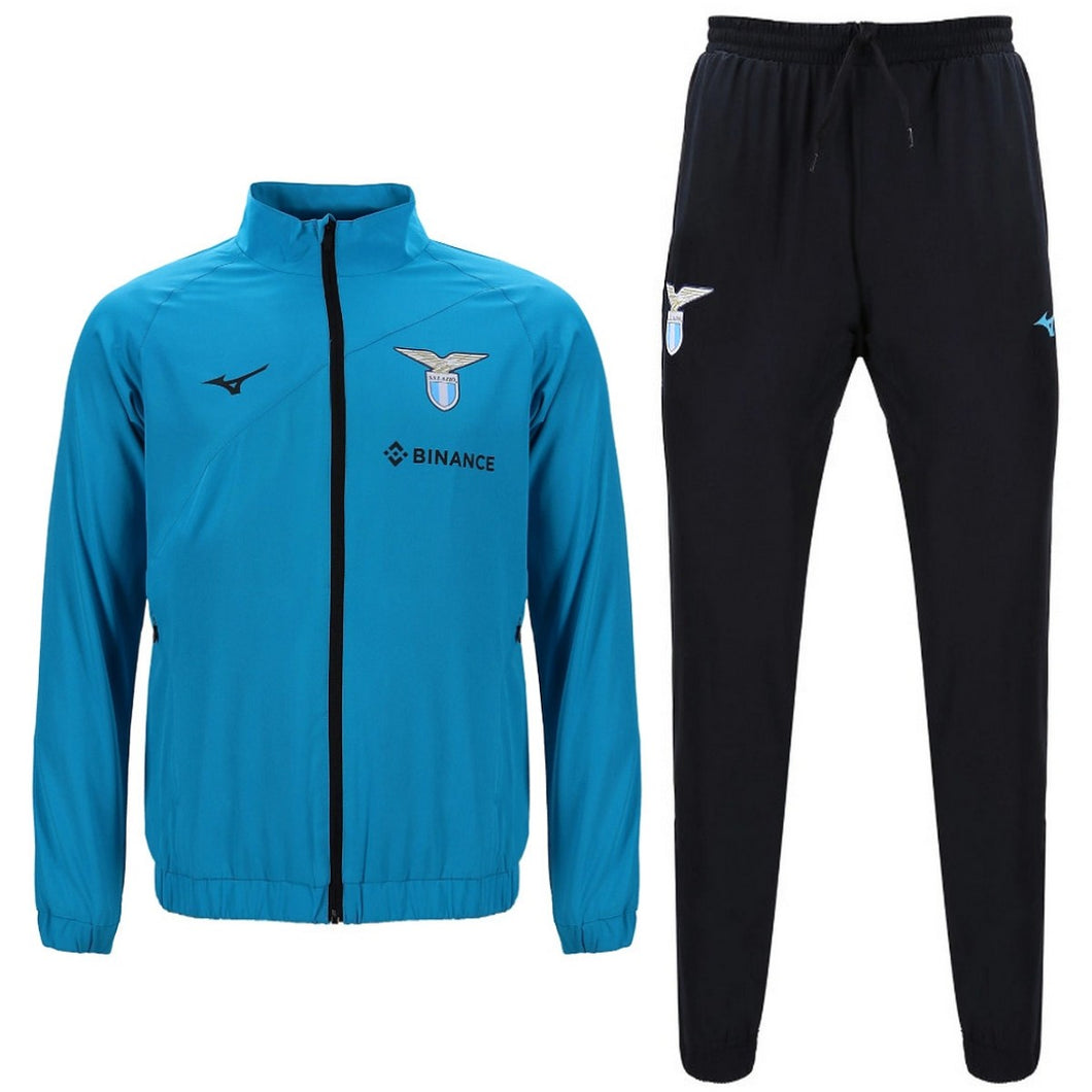 Lazio Mizuno soccer tracksuit light blue with zip-up jacket and matching pants for active wear