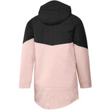 Back view of Manchester United down parka jacket 2023 in pink and black with a hood