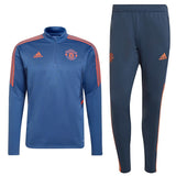 Manchester United training tracksuit 2022 23 in blue with orange accents and Adidas branding