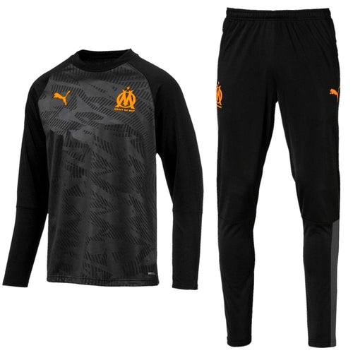 Olympique Marseille soccer black training sweat tracksuit 2019/20 - Puma - SoccerTracksuits.com