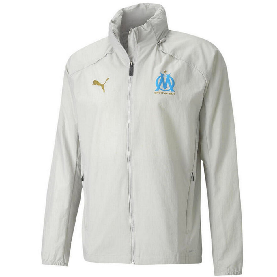 Olympique Marseille soccer training rain jacket 2021 light grey - Puma