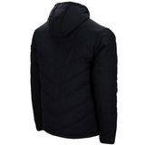 Back view of Mizuno Lazio bomber jacket in black with a stylish quilted design and hood