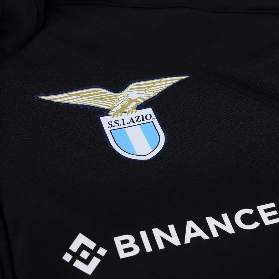 Close-up of the Mizuno Lazio bomber jacket featuring the Lazio logo prominently displayed