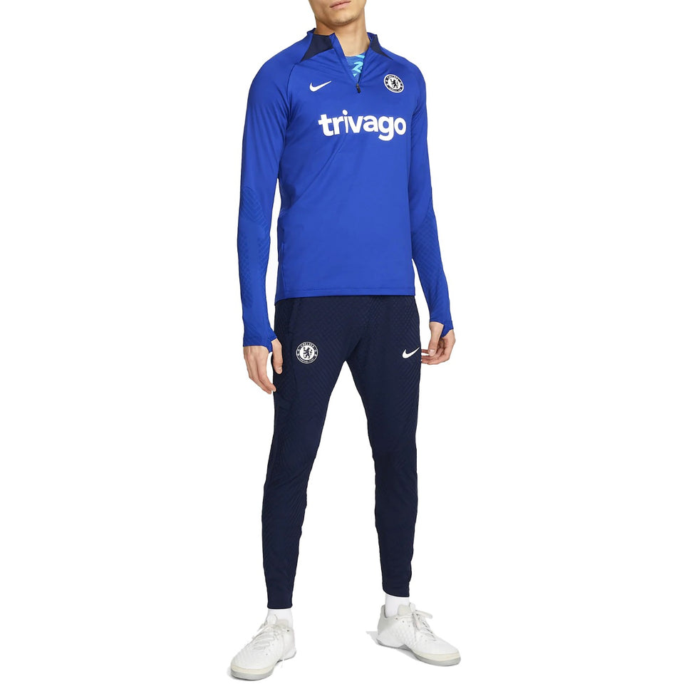 Chelsea training tracksuit 2022 2023 in blue and navy with Nike logo and trivago sponsor