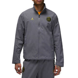 Grey Jordan PSG presentation suit jacket and pants with yellow logos from SoccerTracksuits.com