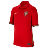 Red kids Portugal soccer jersey with Nike logo and embroidered team crest for young fans