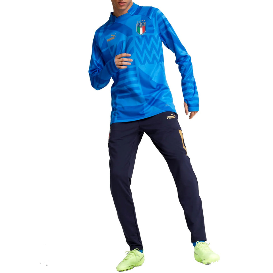Puma Italy pre-match training suit in blue with national emblem and stylish design for soccer practice