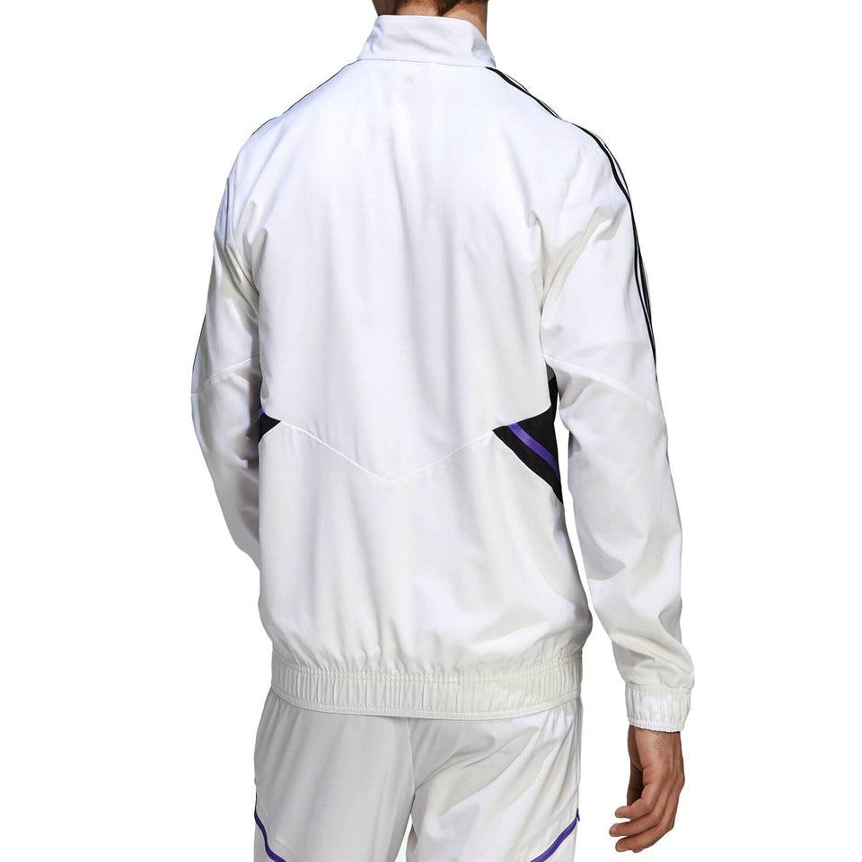 Back view of Real Madrid white presentation tracksuit 2022 featuring a stylish design and comfortable fit
