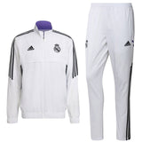 Real Madrid white presentation tracksuit 2022 with zip-up jacket and matching pants from Adidas