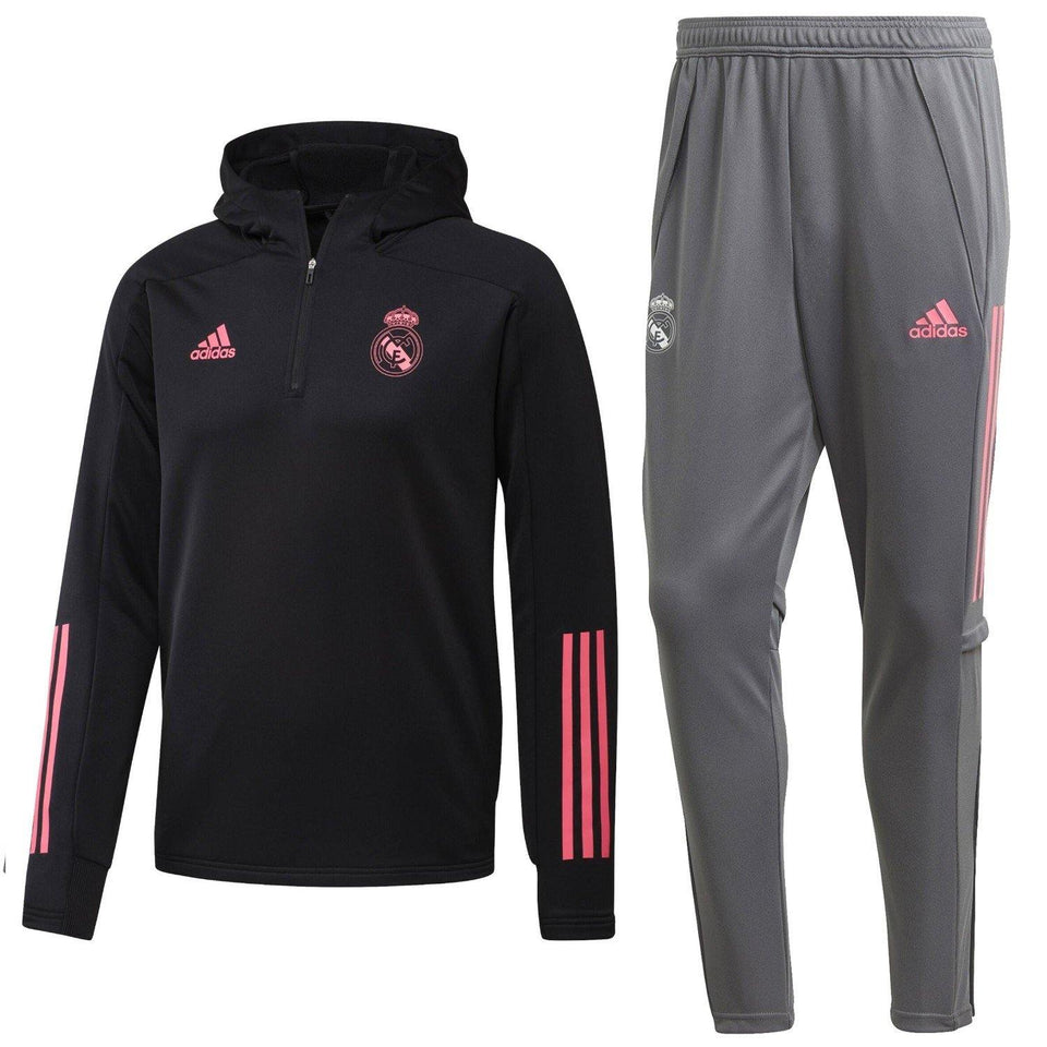 Real Madrid black/grey hooded training technical tracksuit 2020/21 - Adidas - SoccerTracksuits.com