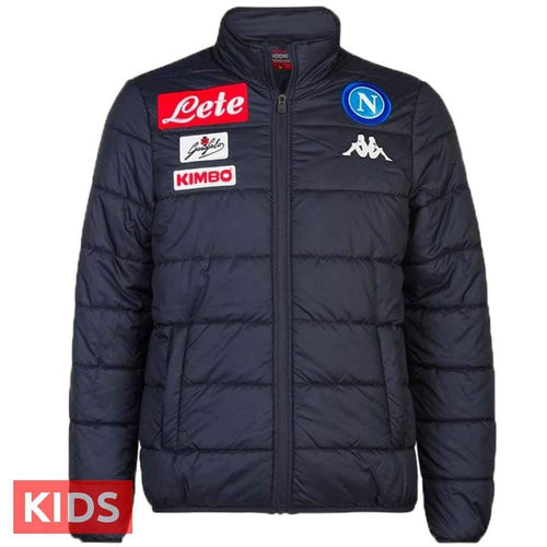 SSC Napoli bomber jacket 2018 19 kids navy blue padded track jacket with sponsor logos